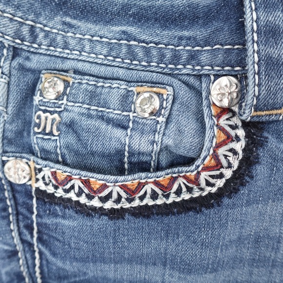 Miss me jeans Womens 27 Signature Boot Embroidered Studded Flare Low JP7697B4 - Picture 10 of 16